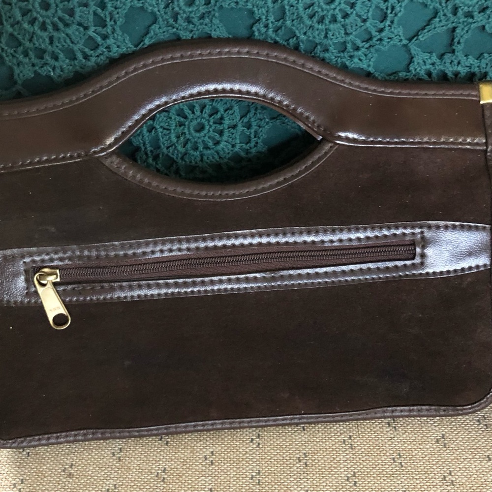 Brown Leather Suede Clutch